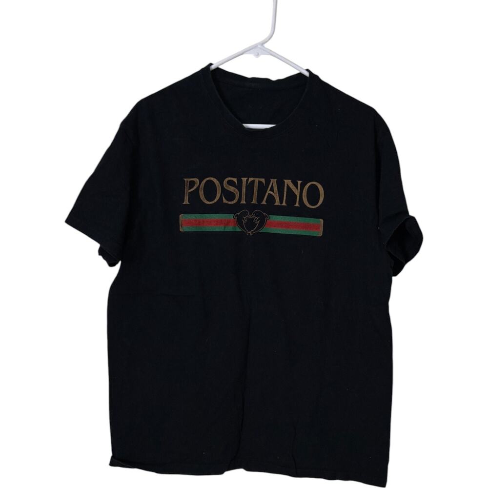 Casual T Shirt Mens Positano Italy Crew Neck Black Graphic Print Tee Pullover